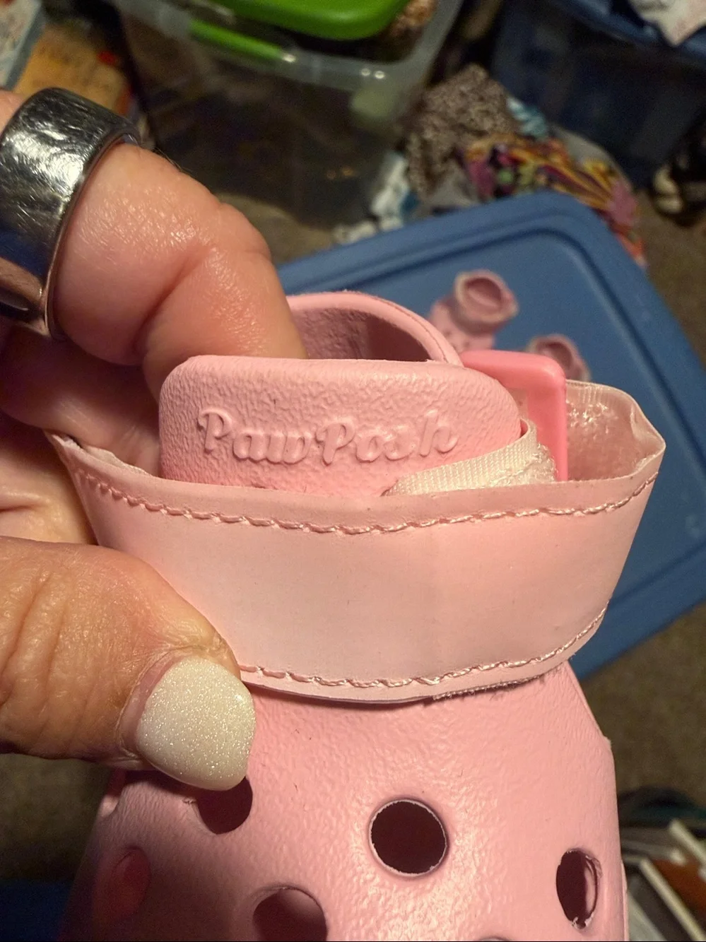 Paw Posh pink plastic outdoor dog booties (like dog crocs!)
